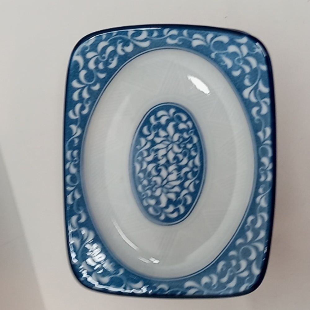 JAPANESE Set Of 5 Porcelain Sushi Dish Hand Painted Blue White Floral Design - Picture 2 of 9